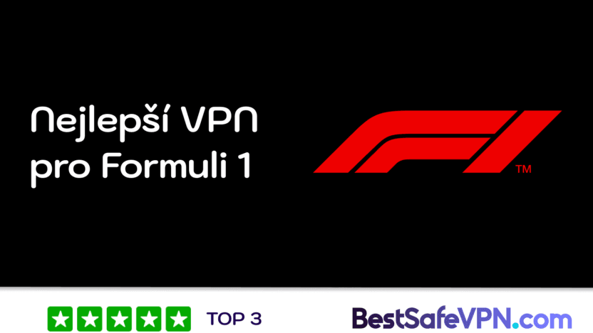 Nejlepší VPN pro sledování Formule 1 | BestSafeVPN.com Nejlepší VPN pro sledování Formule 1 s logem F1 a hodnocením 5 hvězdiček od BestSafeVPN.com, doporučující nejlepší VPN služby pro závody Formule 1.