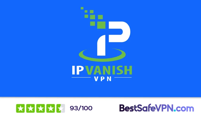 IPVanish Bewertung - VPN Bewertungen | BestSafeVPN.com IPVanish VPN Logo mit einer 93/100 Bewertung von BestSafeVPN.com. Test und Bewertung des Dienstes mit Schwerpunkt auf Geschwindigkeit, Sicherheit und Funktionen im Jahr 2025.