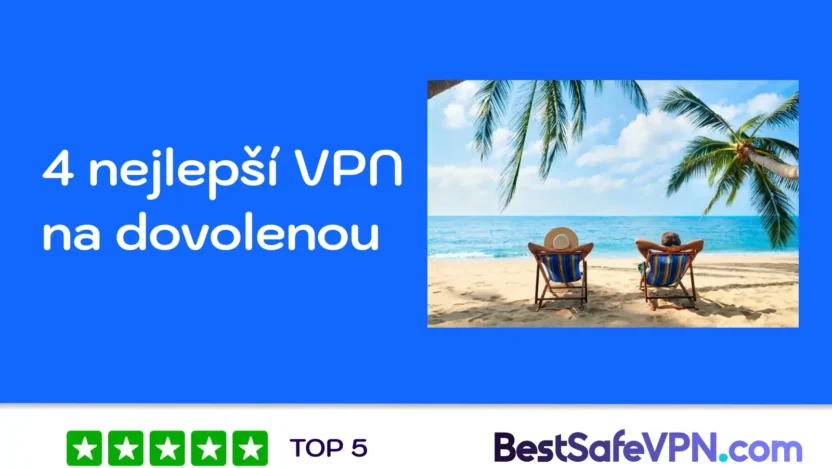 4 Nejlepší VPN na dovolenou 2025 | BestSafeVPN.com Pláž s palmami a dvěma lidmi na lehátkách – ilustrační obrázek k článku o nejlepších VPN na dovolenou v roce 2025