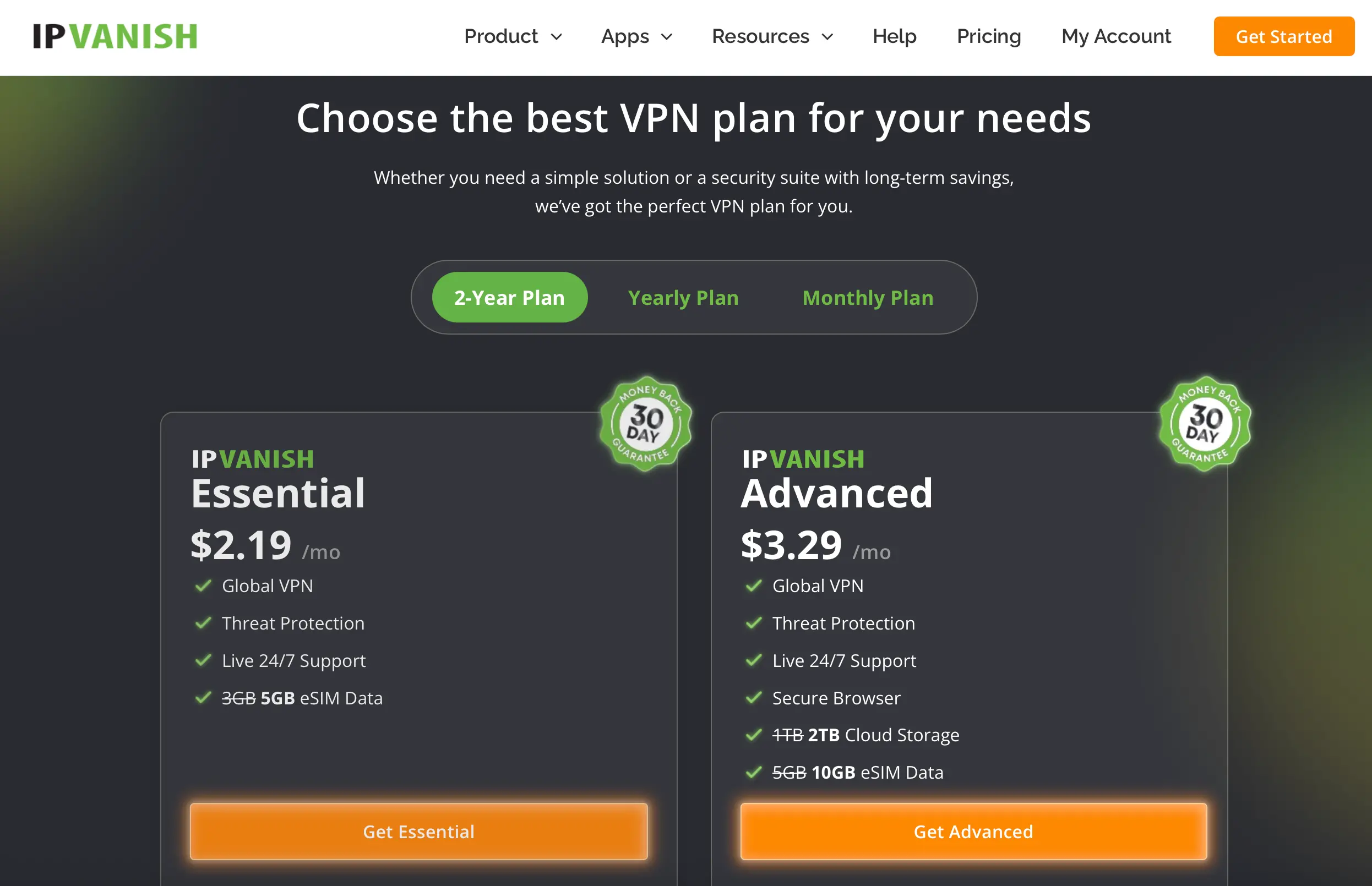Ceník IPVanish Black Friday 2025 s plány Essential a Advanced a 2 TB cloudu