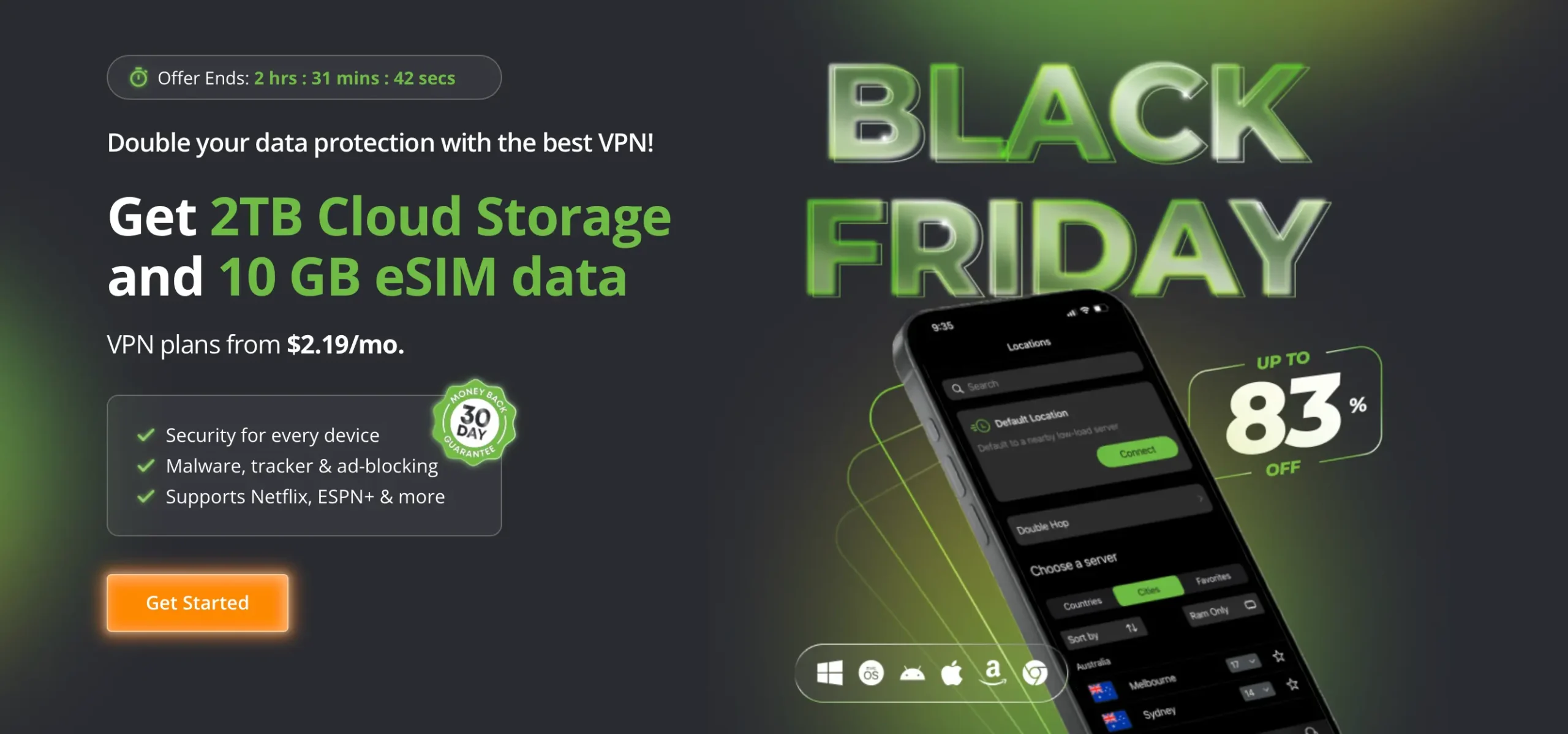Black Friday nabídka IPVanish až 83 procent sleva, 2 TB cloud storage a eSIM data