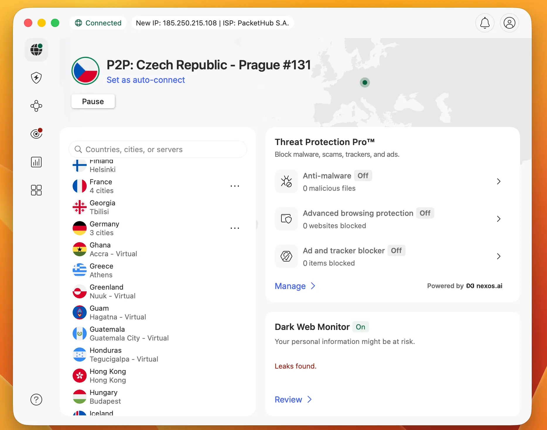 NordVPN aplikace MacOS pro sledování olympiády | BestSafeVPN.com NordVPN připojení k českému serveru v aplikaci na MacOS