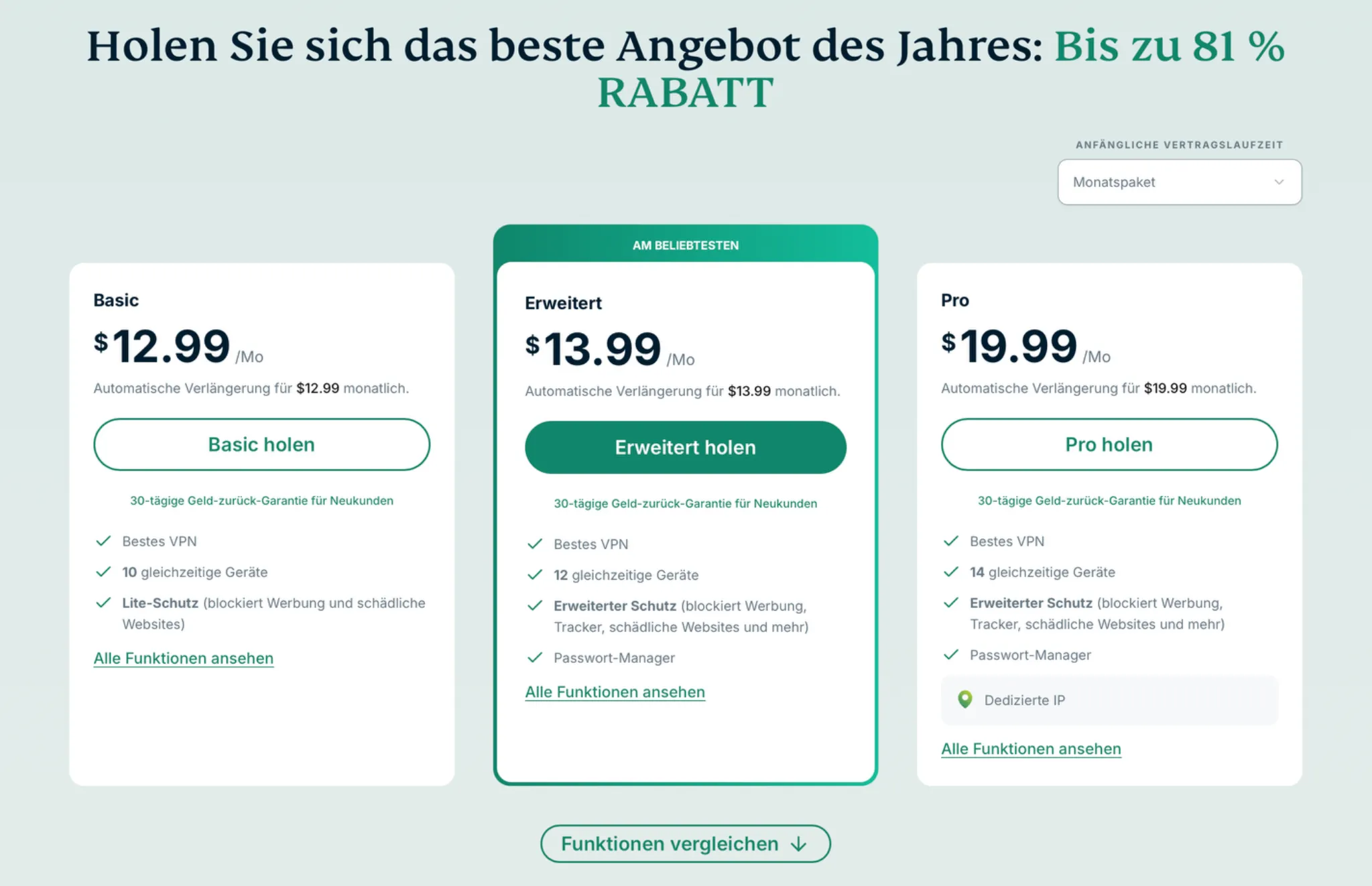 expressvpn-preisuebersicht-monatlich | BestSafeVPN.com Monatliche ExpressVPN-Tarife 2026 für Basic, Erweitert und Pro mit automatischer Verlängerung und voller Funktionsübersicht.