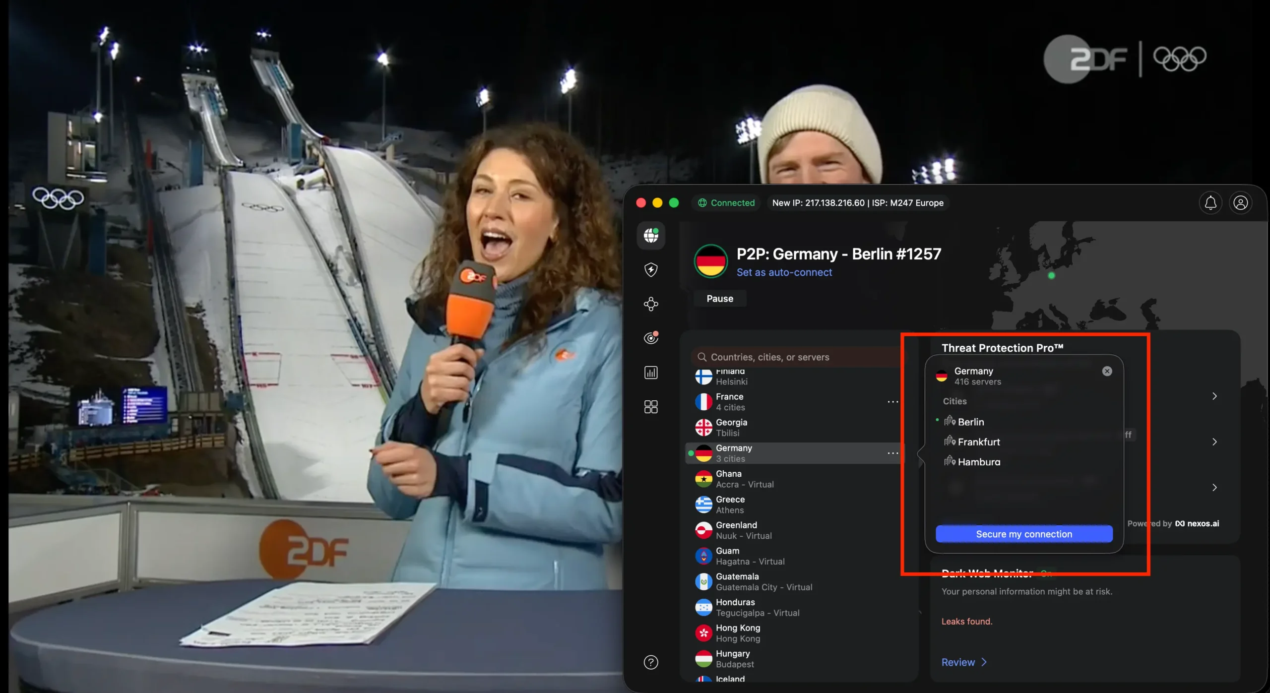 Live-Übertragung der Olympischen Spiele 2026 bei ZDF, freigeschaltet durch deutsche IP mit NordVPN