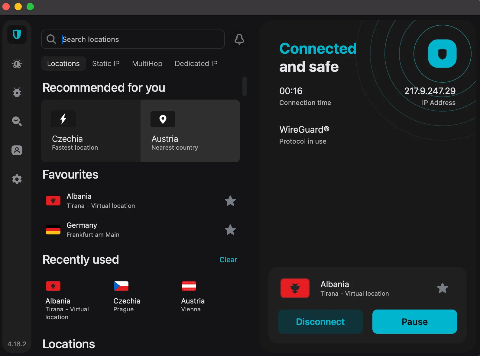 SurfShark VPN for Albania | BestSafeVPN.com SurfShark MacOS app connected to Tirana Albania